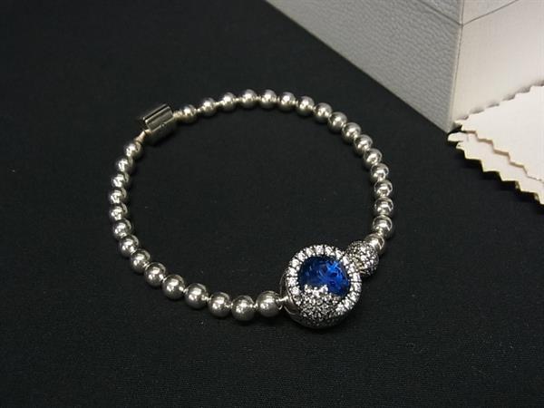 1円 PANDORA パンドラ SV925 ラインストーン ブレスレット アクセサリー レディース メンズ シルバー系×ブルー系 BK7530