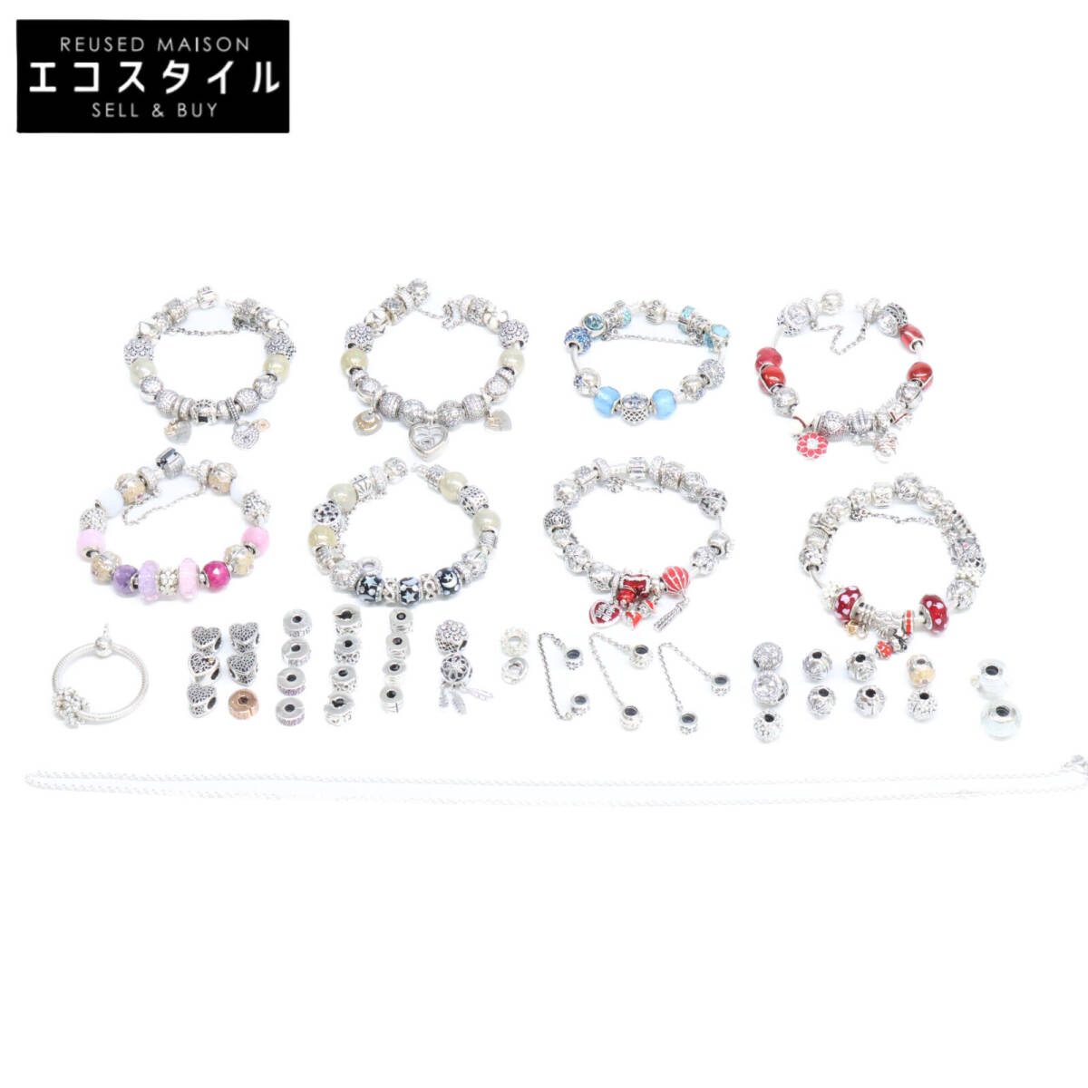 【1円】 パンドラ SVチャーム/クリップ/ボールクリップ/SVブレス/天然石/ガラスチャーム/チェーン付きストッパー/SVチェーン 計181点