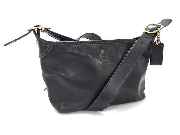 1円 COACH コーチ F12595 レザー クロスボディ ショルダーバッグ 斜め掛け レディース メンズ ブラック系 GA3055