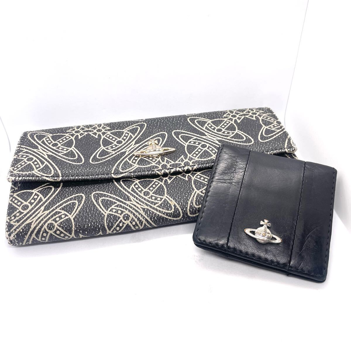 （a172）Vivienne Westwood ヴィヴィアンウエストウッド 長財布 モノグラム オーブ 総柄 コインケース 小銭入れ レザー ブラック 黒