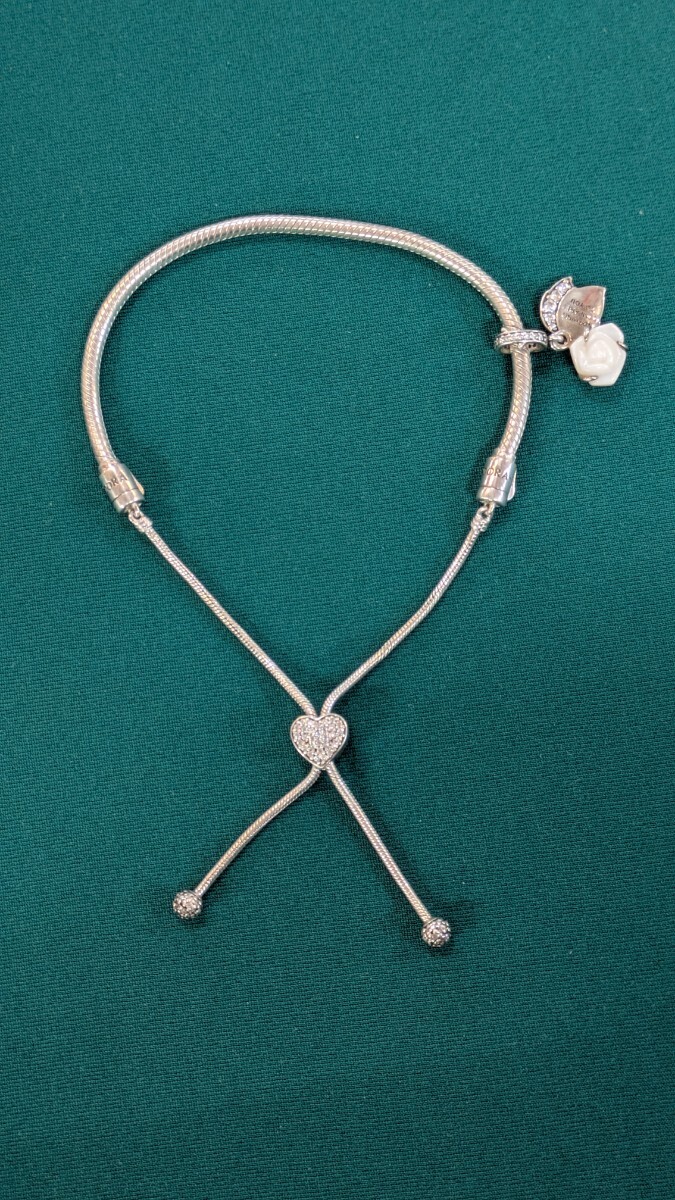 4448送料100円 Pandora パンドラ　ブレスレット　925 ALE アジャスター ハート バラ シルバー あくせ アクセサリー