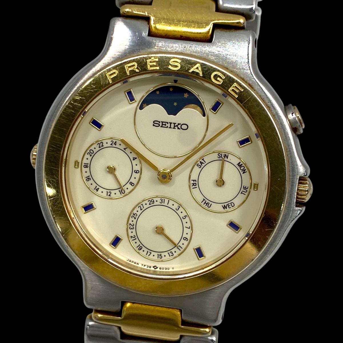 2510T093 SEIKO セイコー 7F38-6040 PRESAGE プレザージュ メンズ腕時計 ジャンク品 クォーツ ムーンフェイズ デイデイト ラウンド