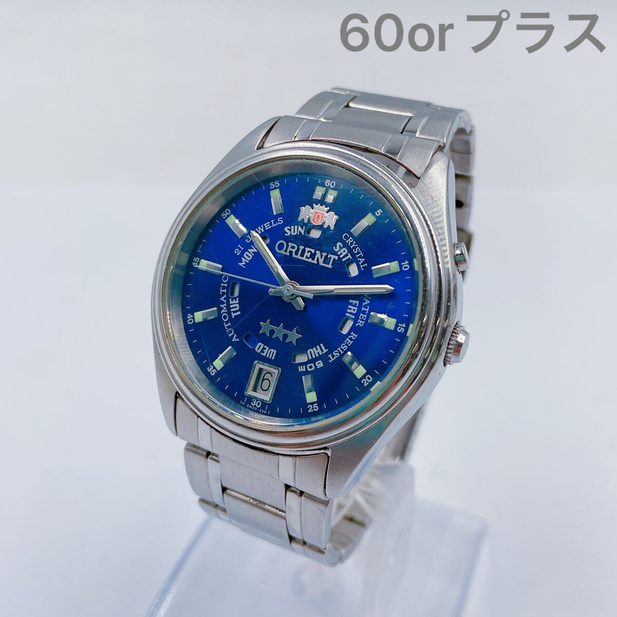 11F028【稼動品】ORIENT オリエント 腕時計 スリースター EM5J-C3 CA メンズ 自動巻 青文字盤