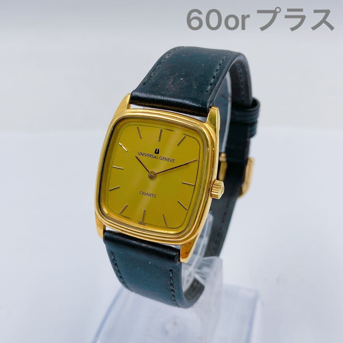 11F024 UNIVERSAL GENEVE ユニバーサルジュネーブ 腕時計 543225 スクエア ゴールド文字盤 社外革ベルト クォーツ