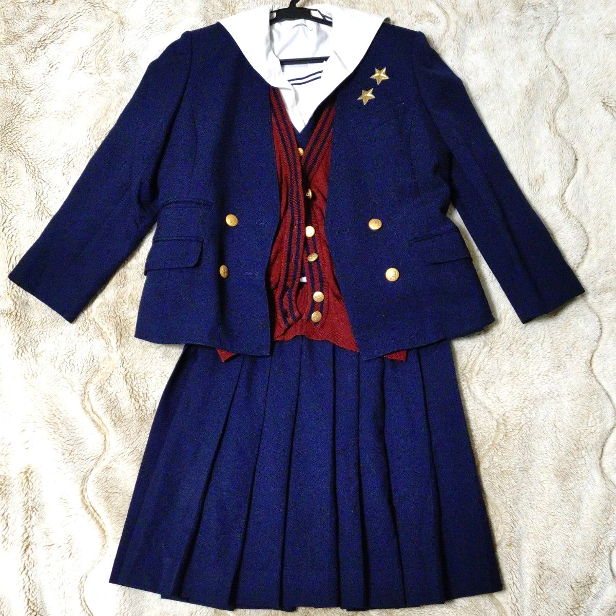 岡山県就実高校　女子制服　冬服5点フルセット　 セーラー服　ブレザー　スカート　ハナエモリ　HANAE　MORI　私立　高等学校　ベスト　M