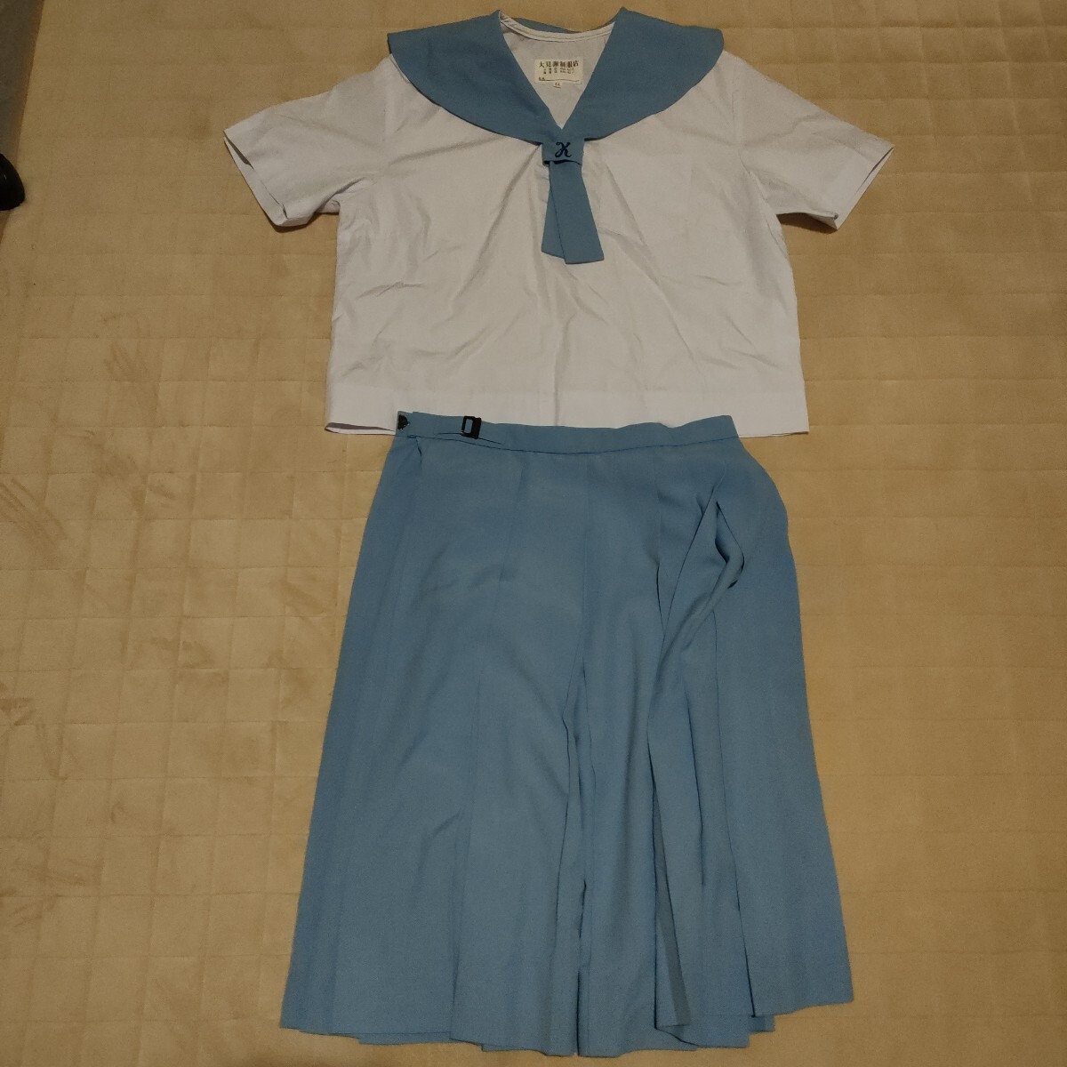 沖縄県　神原中学校　セーラー服　夏服　水色　大きいサイズ　LL
