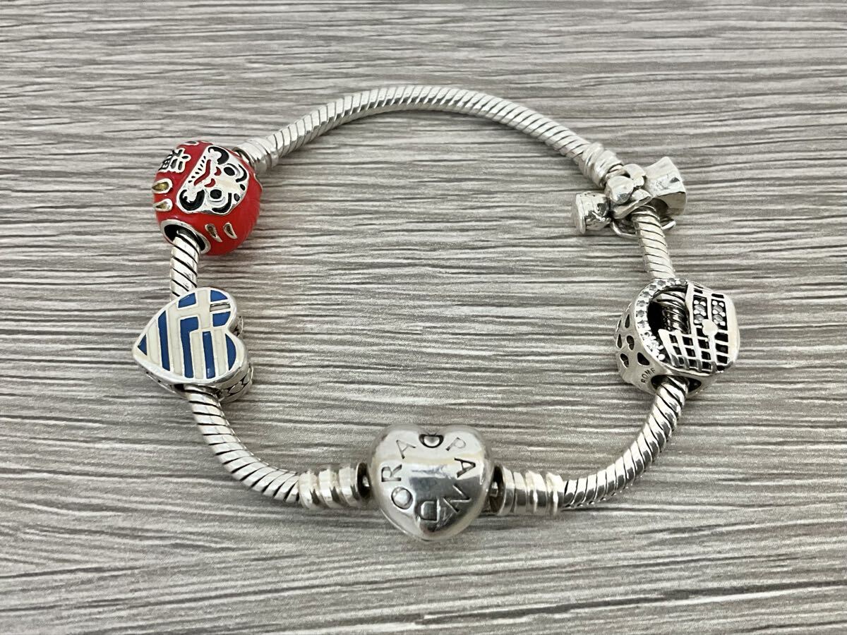 ☆ O.316 PANDORA パンドラ Moments Heart & Snake Chain Bracelet ハート スネークチェーン ブレスレット SV925 シルバー チャーム付き ☆