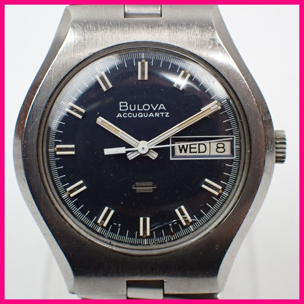 ★BULOVA/ブローバ ACCUQUARTZ クォーツ腕時計/ブラック文字盤/ステンレスベルト/3針/ジャンク扱い&2165000119
