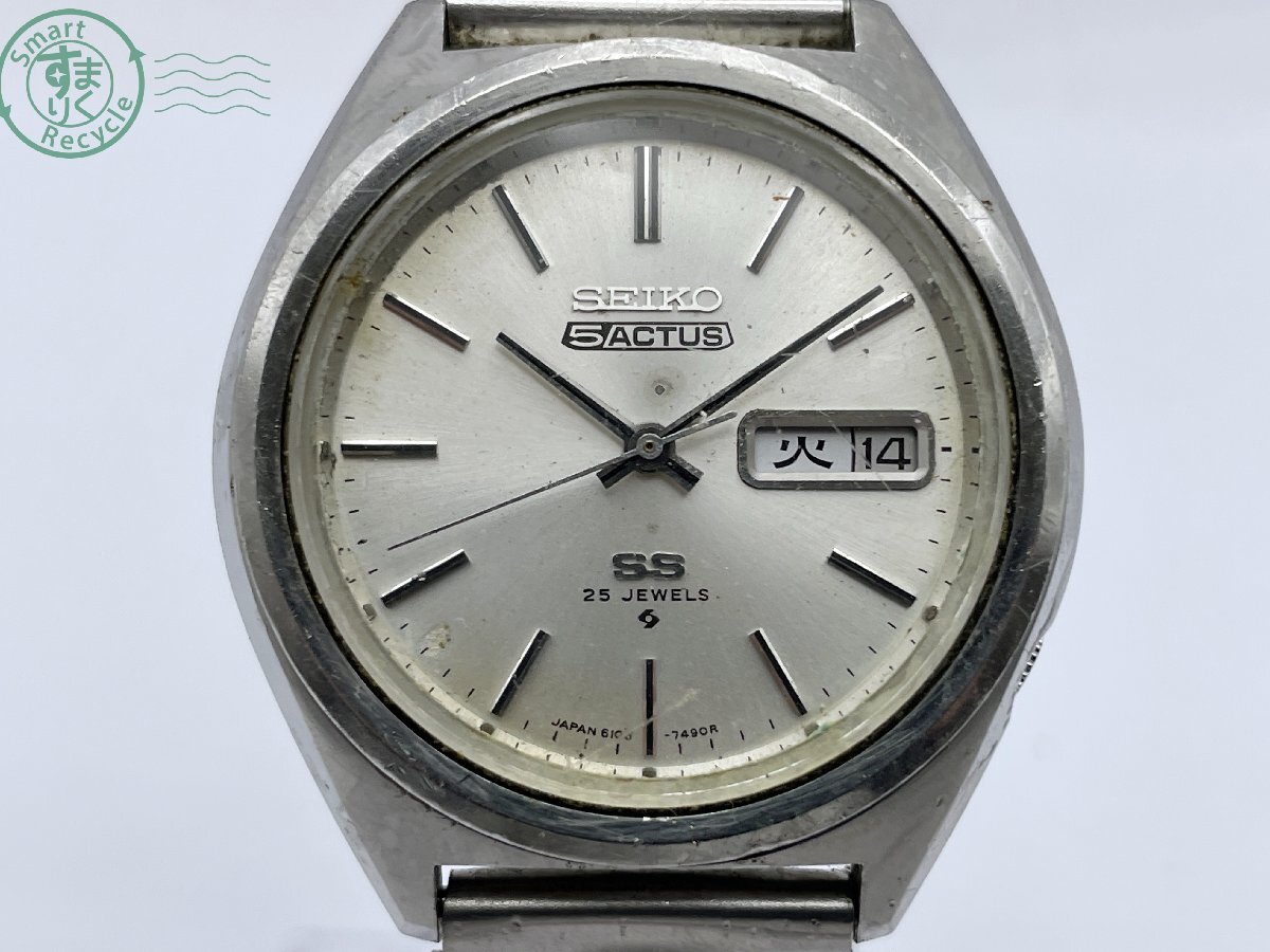 CC0704223　△SEIKO セイコー 5アクタス 6106-7490 自動巻き アナログ ラウンド シルバー系 メンズ 腕時計 3針 デイデイト 不動 中古