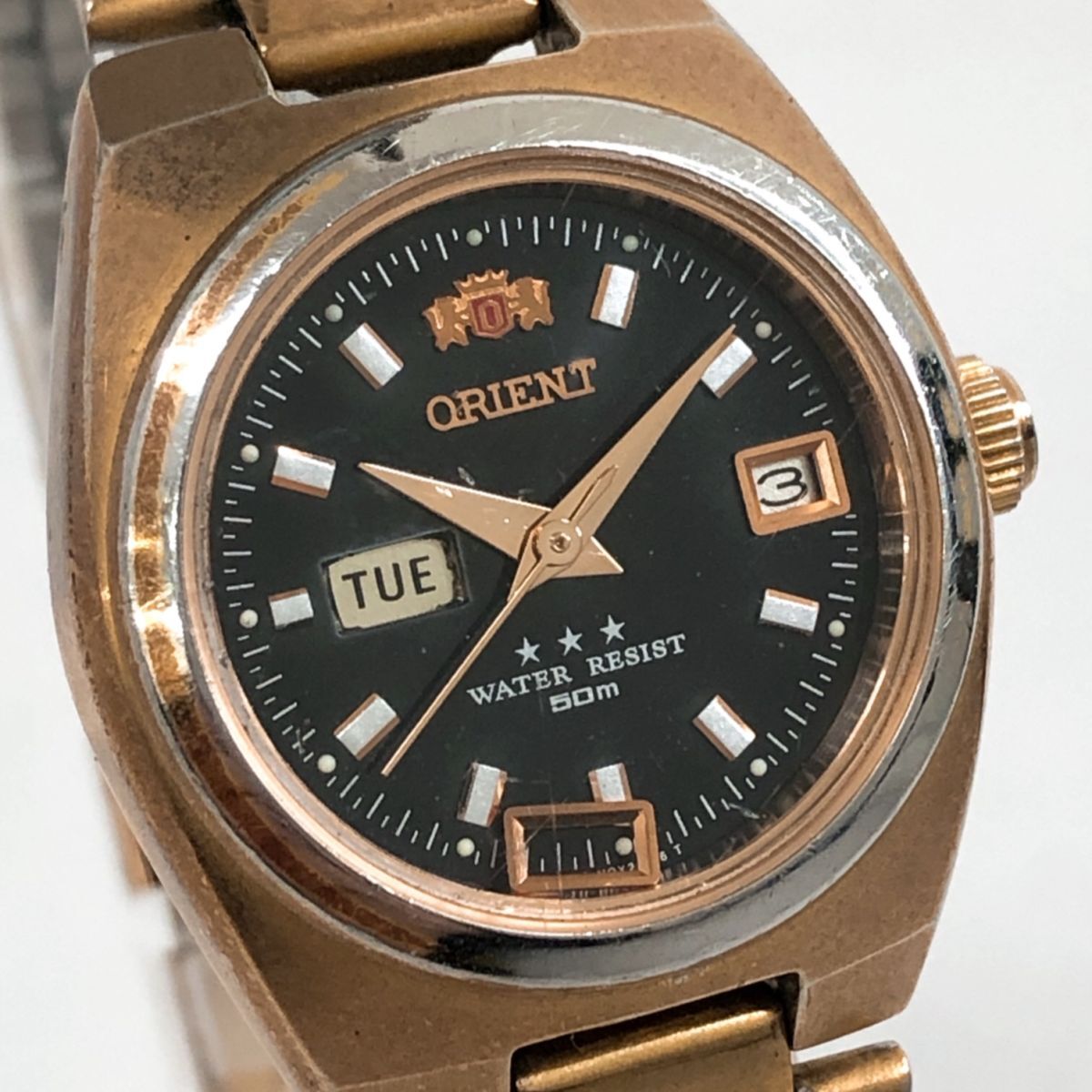 ORIENT オリエント スリースター 腕時計 NQ1R-R0 自動巻き 機械式 オートマティック ラウンド ブラック ゴールド カレンダー 動作確認済み