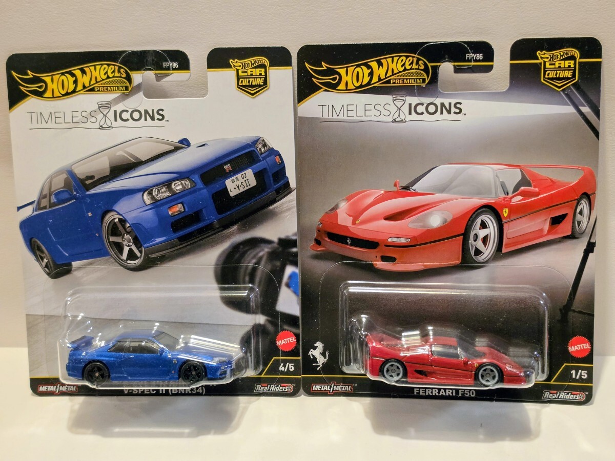 ホットウィール　2台セット フェラーリ F50 GT-R R34　未開封　ミニカー タイムレスアイコンズ　1/64
