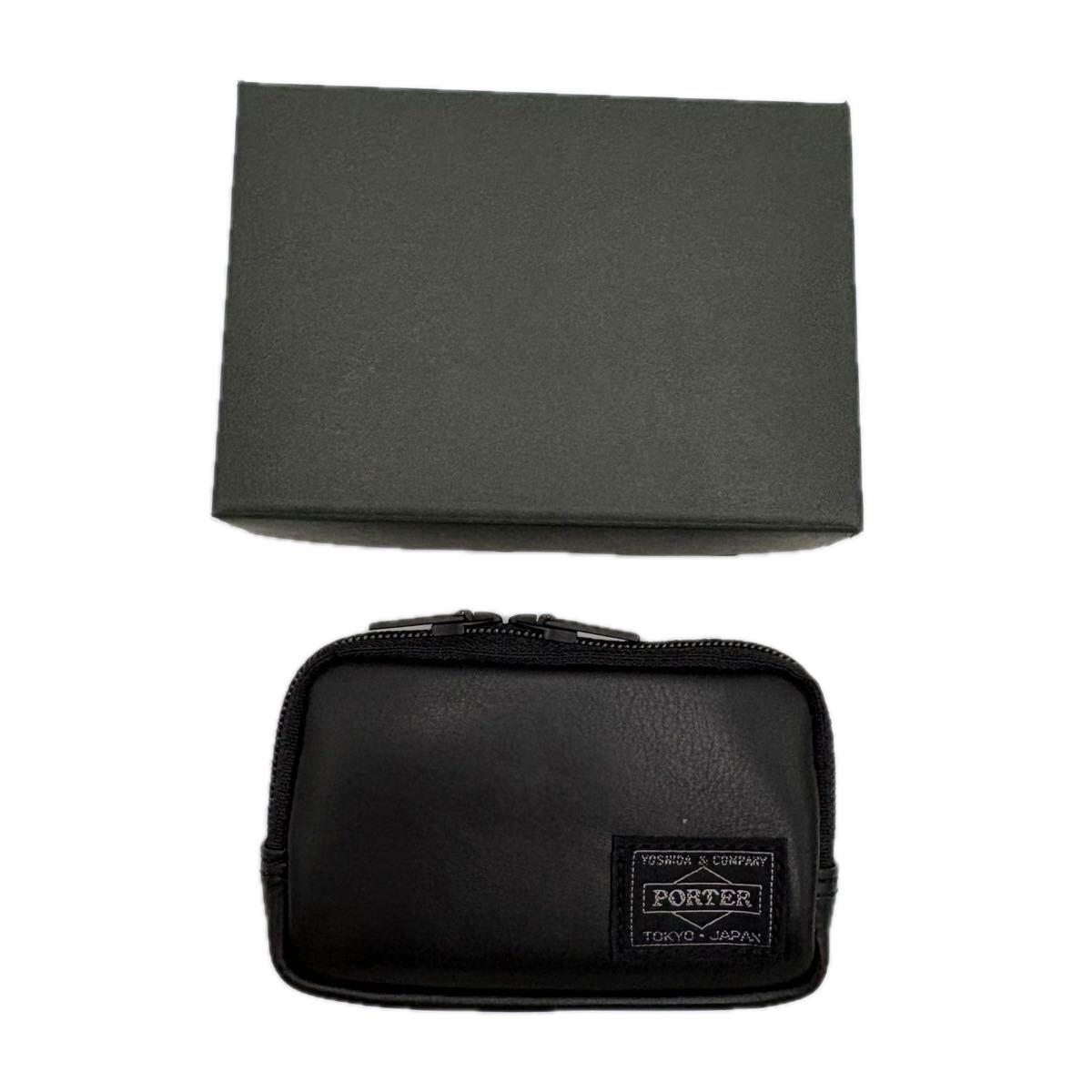 ■ 箱付き 美品 '日本製' 洗練されたデザイン PORTER ポーター コンパクト ウォレット コインケース 小銭入れ 服飾 小物 ブラック系 