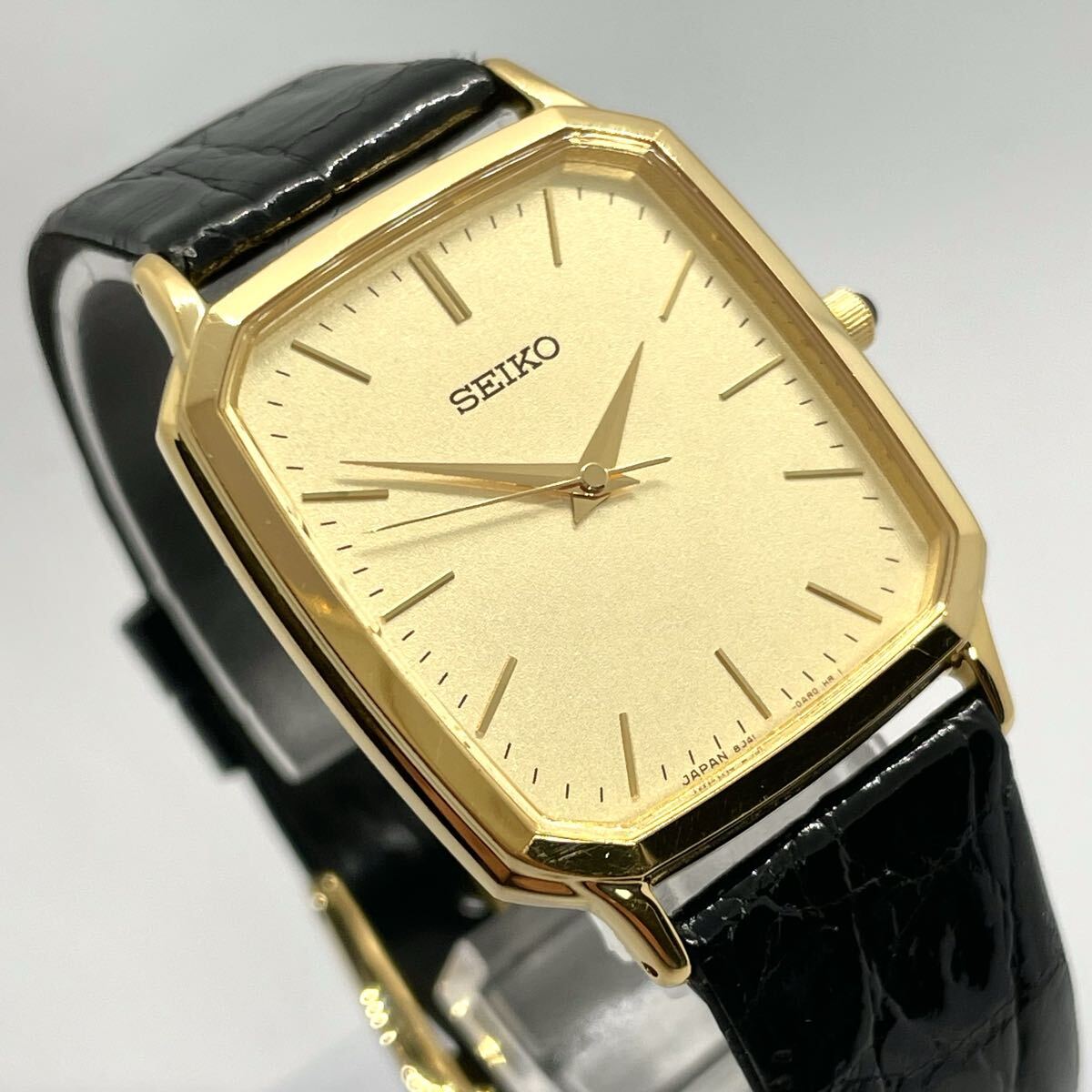 【電池新品/極美品】セイコー タンク ドルチェ ゴールド 梨地 純正クロコベルト SEIKO DOLCE レクタンギュラー クォーツ QUARTZ メンズ