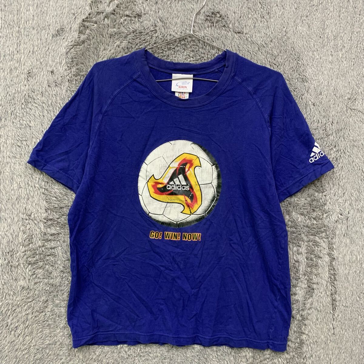 【A黒】 ADIDAS アディダス 半袖Tシャツ カットソー サイズL ブルー サッカー 日本代表 KIRIN グッズ ロゴ 00s メンズ トップス 最落なし