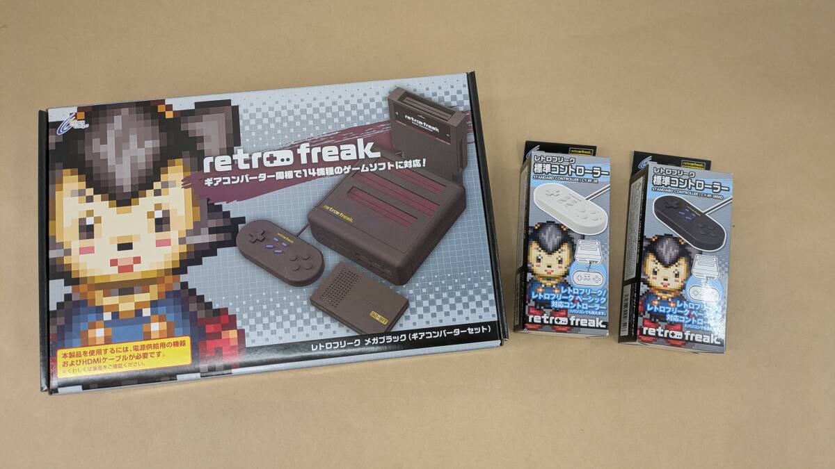 ◎D564/開封品!! レトロフリーク メガブラック（ギアコンバーターセット）CY-RF-MD/未開封標準コントローラー2個付き
