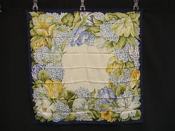 GUCCI グッチ シルク100% 大判 花柄 スカーフ ストール ショール レディース ネイビー系×マルチカラー DP0197